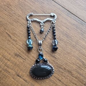 Hand Crafted Silver and Black Chain Brooch